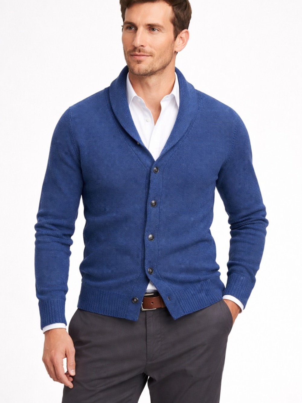 Bonobos Blue Knit Cardigan Sweater Slim Fit Merino Wool Cashmere Blend in M